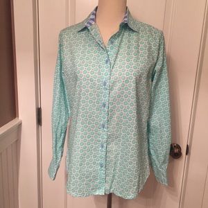 CAPE MADRAS TOP BUTTON DOWN WHITE BLUE PREPPY PRINT SIZE MEDIUM